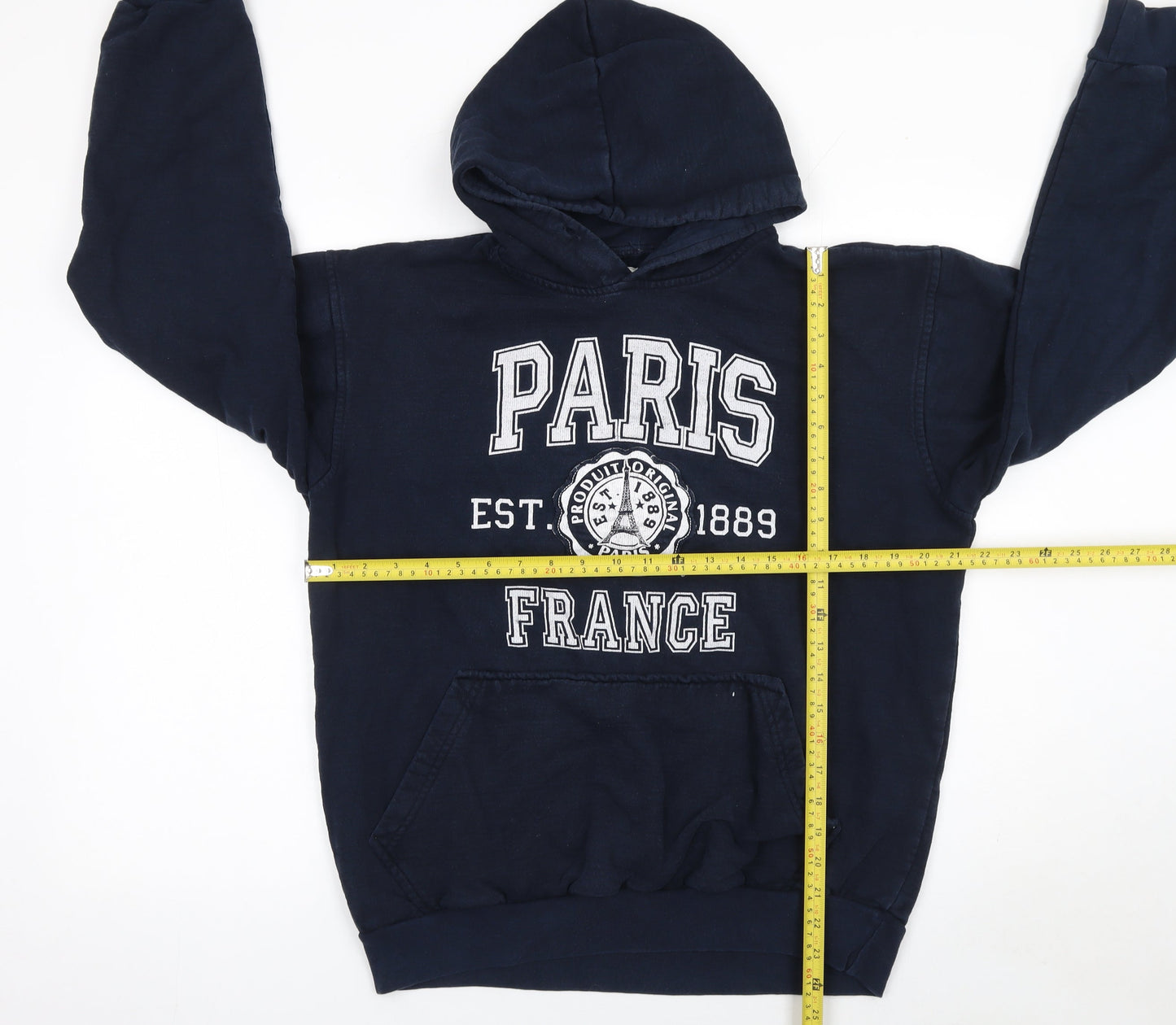 Paris Produit Original Navy Cotton Pullover Hoodie Women L Casual