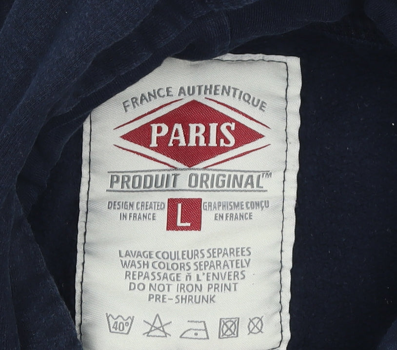 Paris Produit Original Navy Cotton Pullover Hoodie Women L Casual