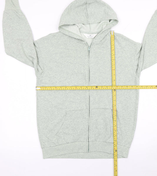 H&M Girls Grey Full Zip Hoodie 11-12 Years Cotton Blend Long Sleeve