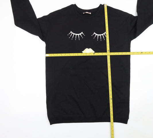 Lipsy Girls Black 13-14 Years Long Sleeve T-Shirt Dress Fun Graphic