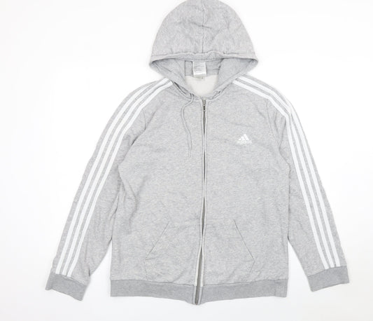 Adidas Womens Grey Full Zip Hoodie Size 16-18 Lined Hooded Sweatshirt