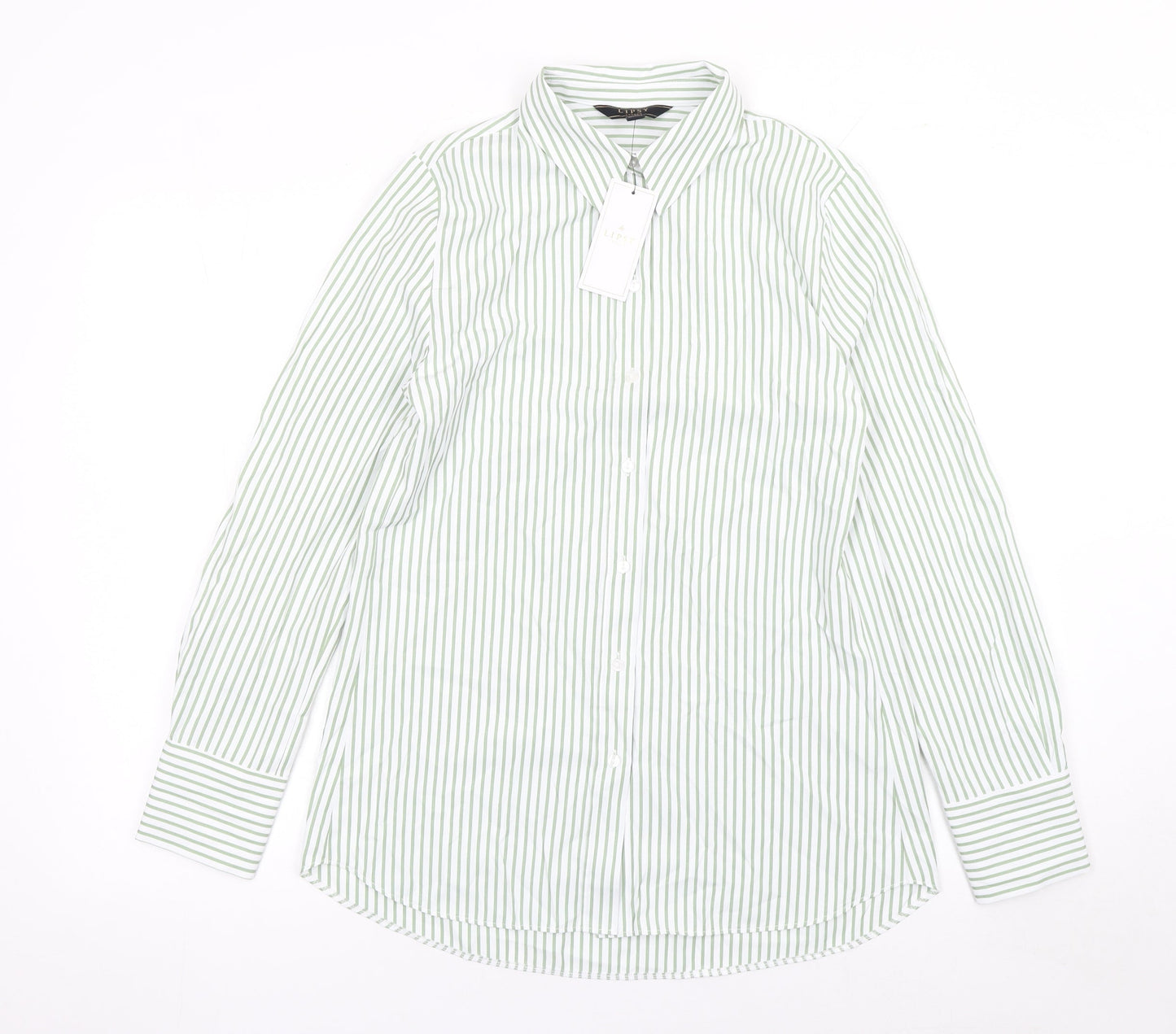 Lipsy Women Green Striped Long Sleeve Button-Up Shirt UK 8