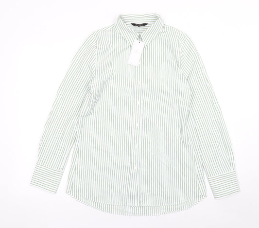 Lipsy Women Green Striped Long Sleeve Button-Up Shirt UK 8