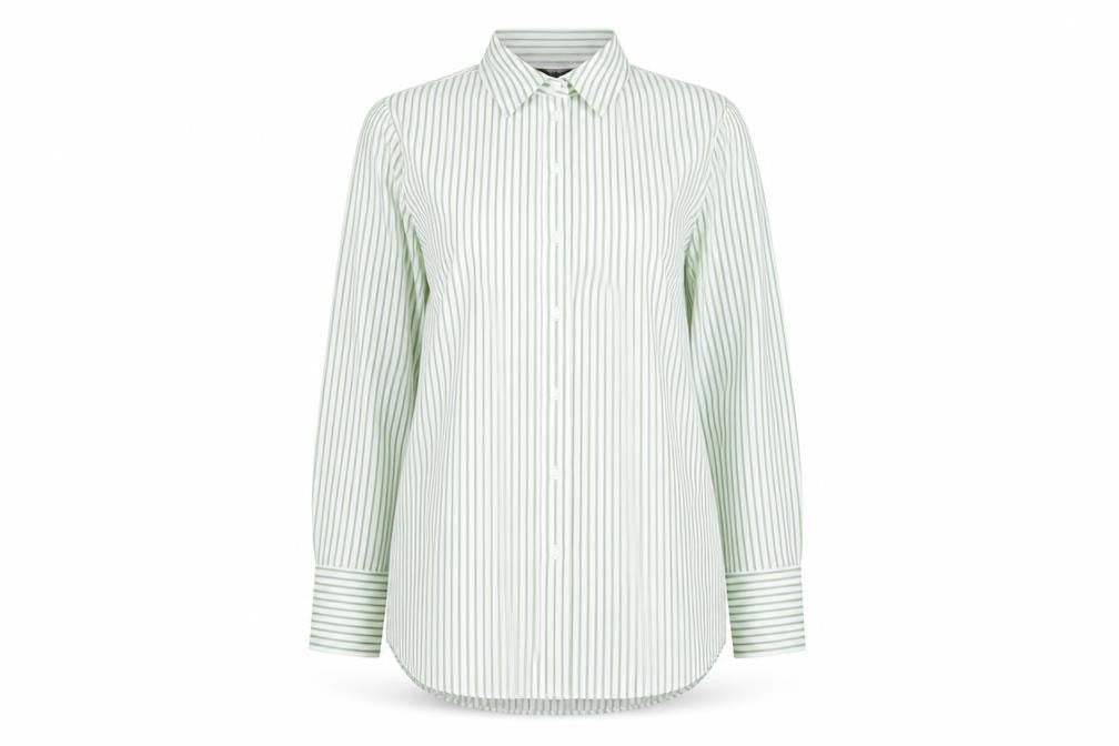 Lipsy Women Green Striped Long Sleeve Button-Up Shirt UK 8