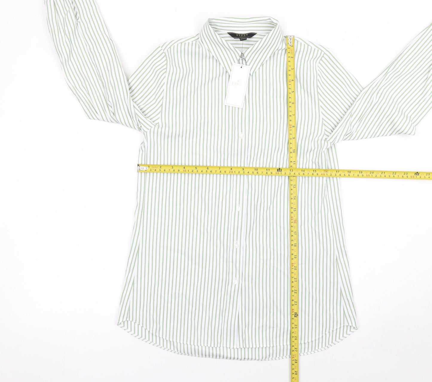 Lipsy Women Green Striped Long Sleeve Button-Up Shirt UK 8