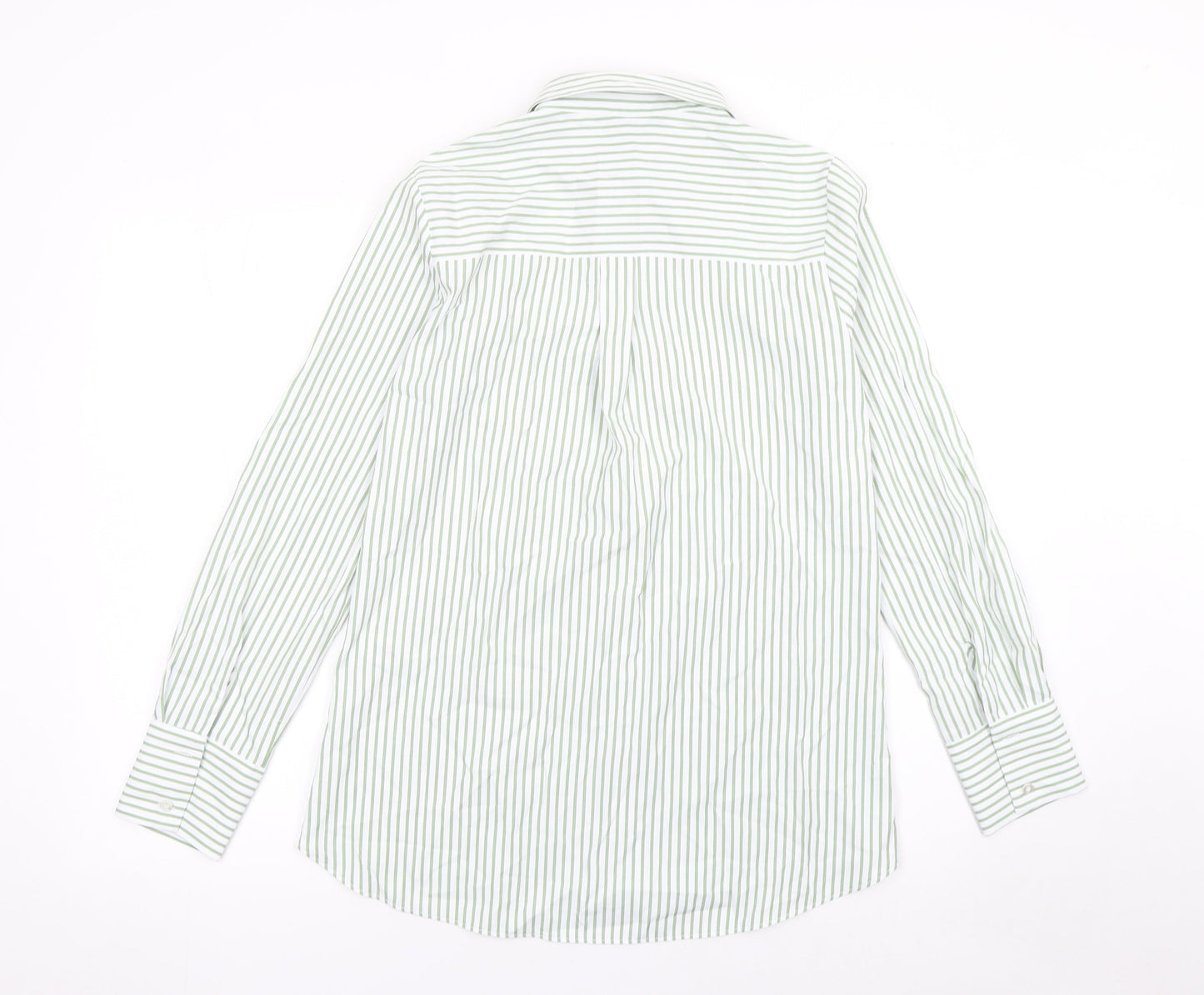 Lipsy Women Green Striped Long Sleeve Button-Up Shirt UK 8