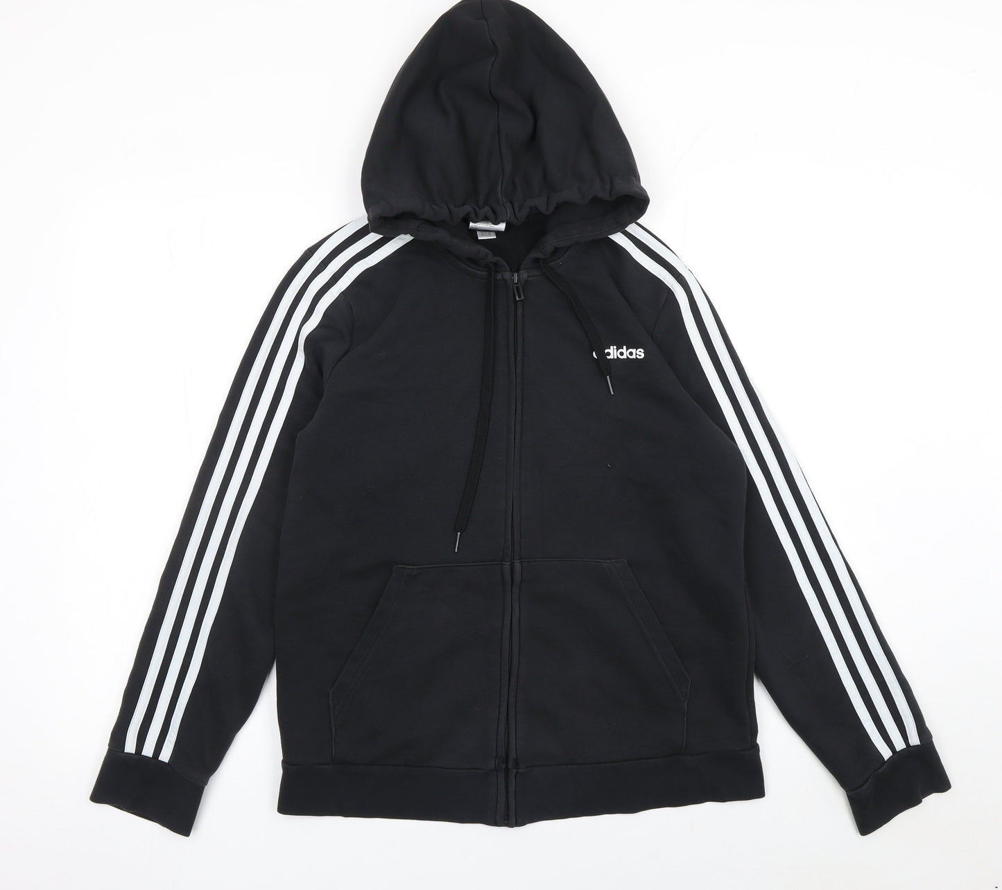 Adidas Womens Black Full Zip Hoodie L Cotton Blend Sportswear