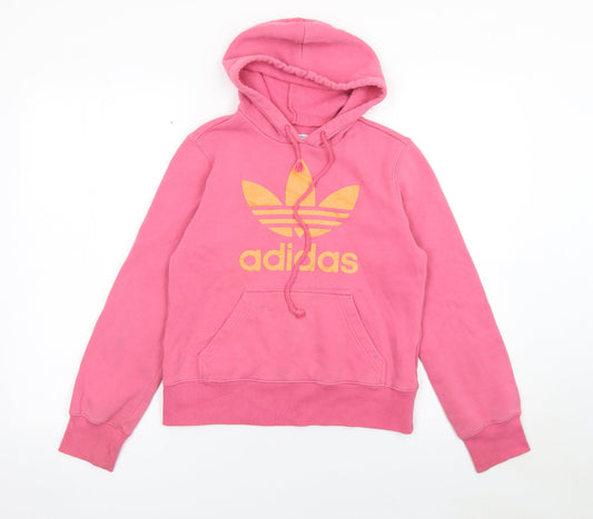 Adidas Womens Pink Pullover Hoodie Size 10 Cotton Blend Logo Print