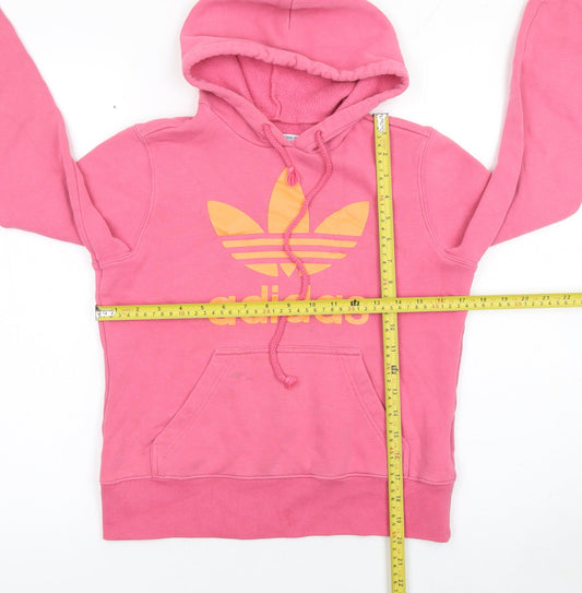 Adidas Womens Pink Pullover Hoodie Size 10 Cotton Blend Logo Print