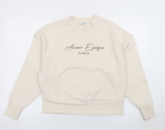 George Women Beige Amour Epique Paris Pullover Sweatshirt Size S 8-10