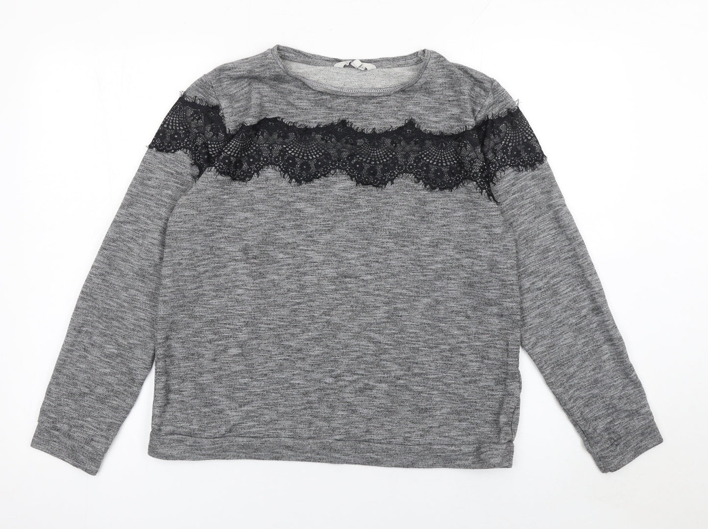 Peacocks Women Grey Lace Panel Long Sleeve Knit Jumper Size 14