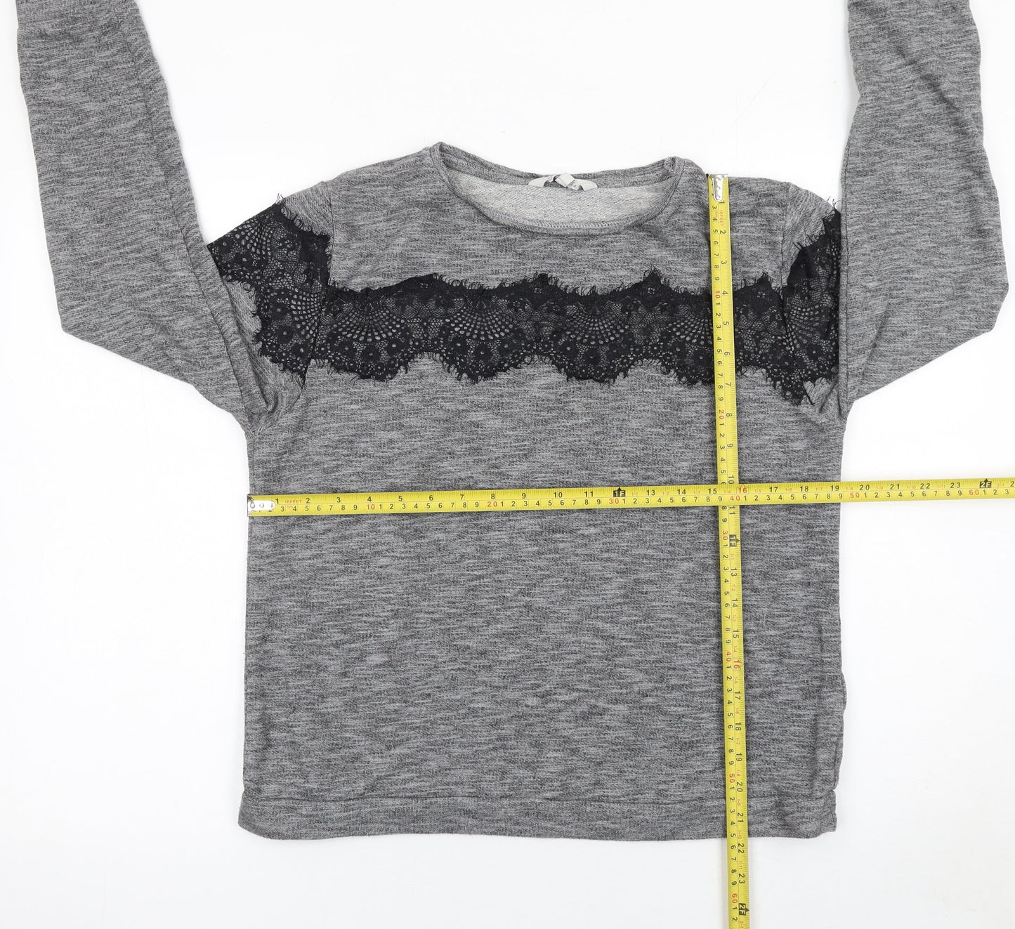 Peacocks Women Grey Lace Panel Long Sleeve Knit Jumper Size 14