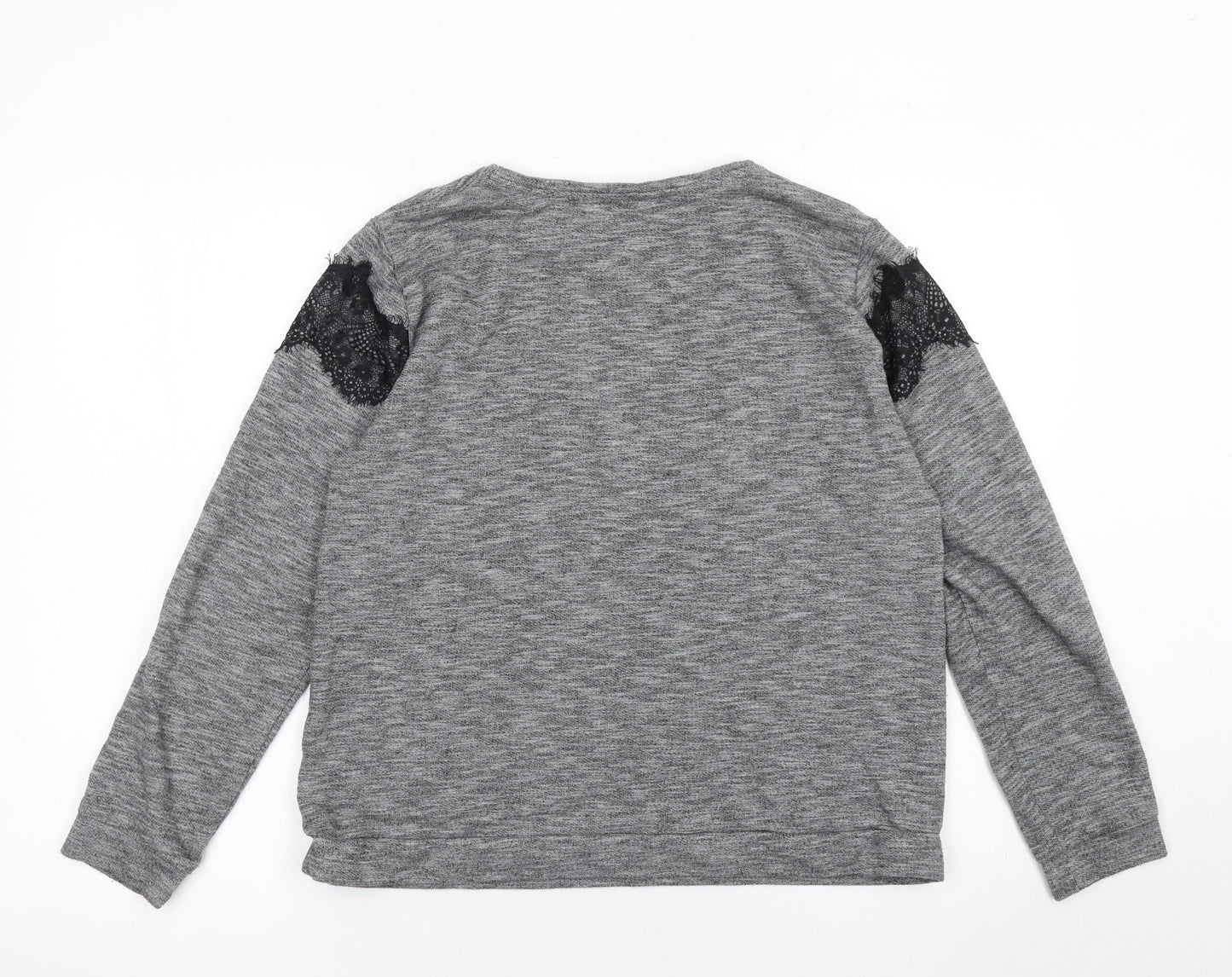 Peacocks Women Grey Lace Panel Long Sleeve Knit Jumper Size 14
