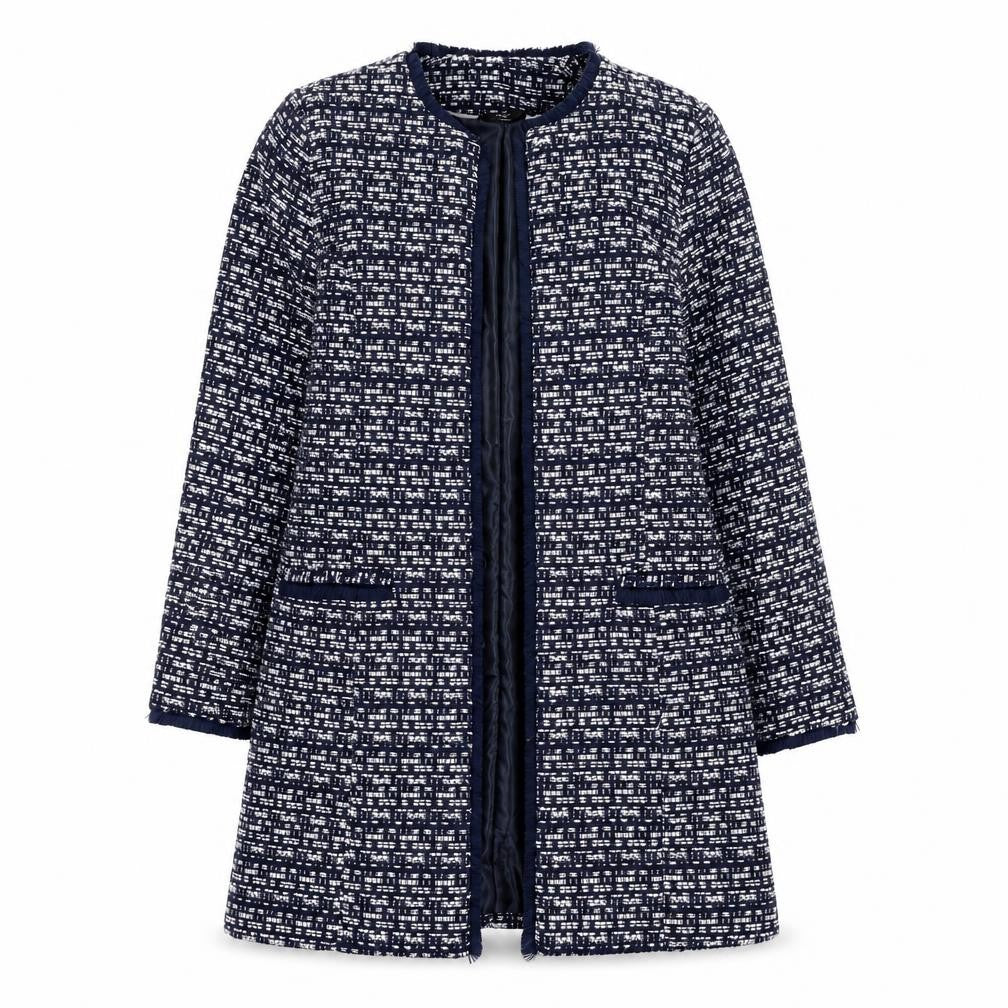 M&Co Women Blue Tweed Mid-Length Open Coat Size 8