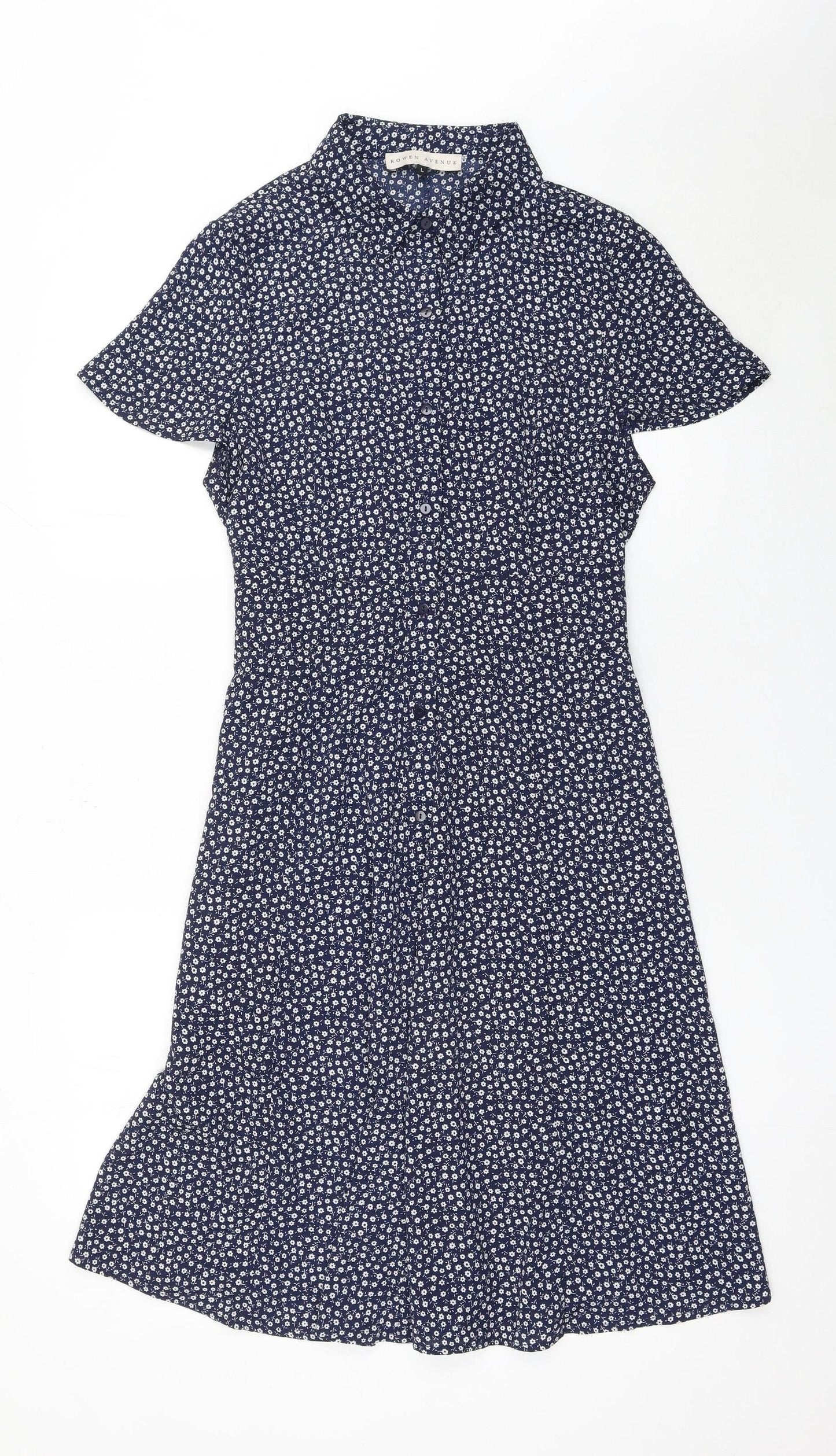Rowen Avenue Women's Blue Floral Shirt Dress L Short Sleeve