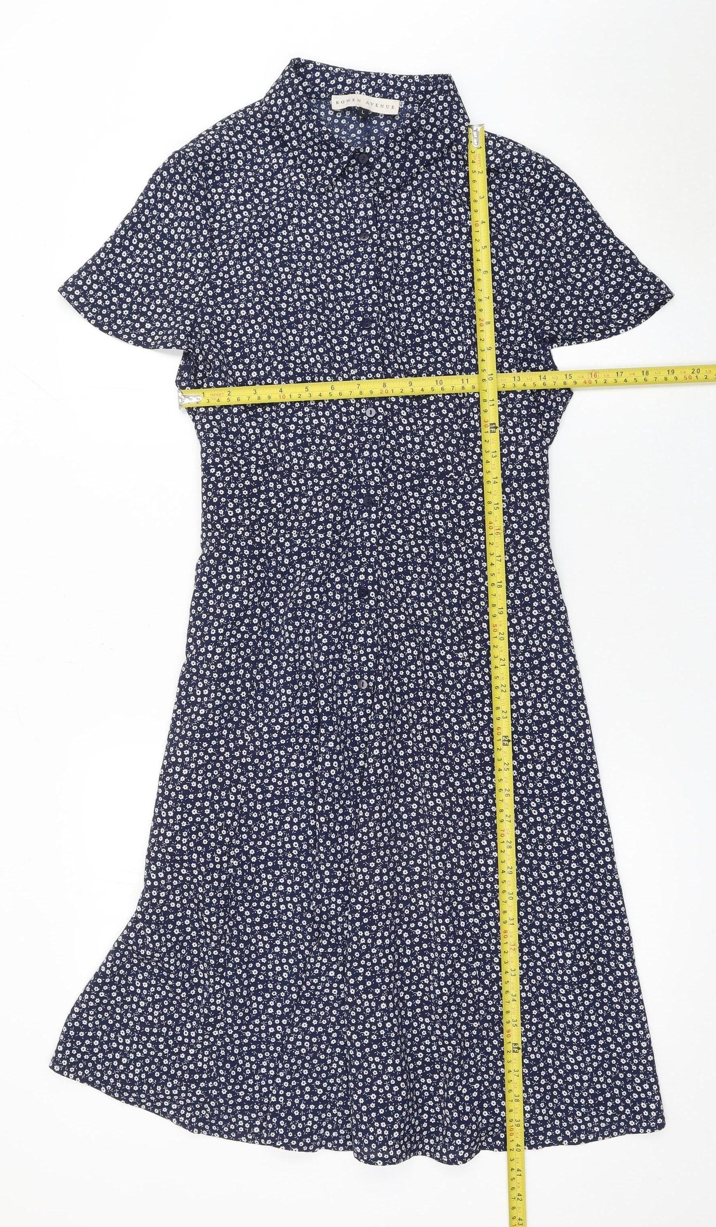 Rowen Avenue Women's Blue Floral Shirt Dress L Short Sleeve