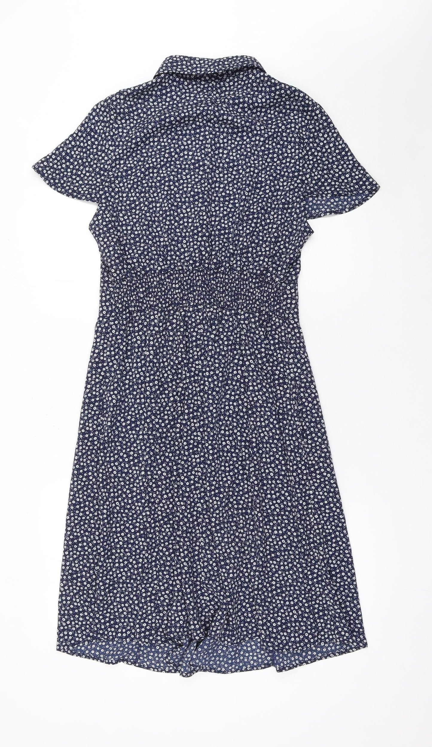 Rowen Avenue Women's Blue Floral Shirt Dress L Short Sleeve