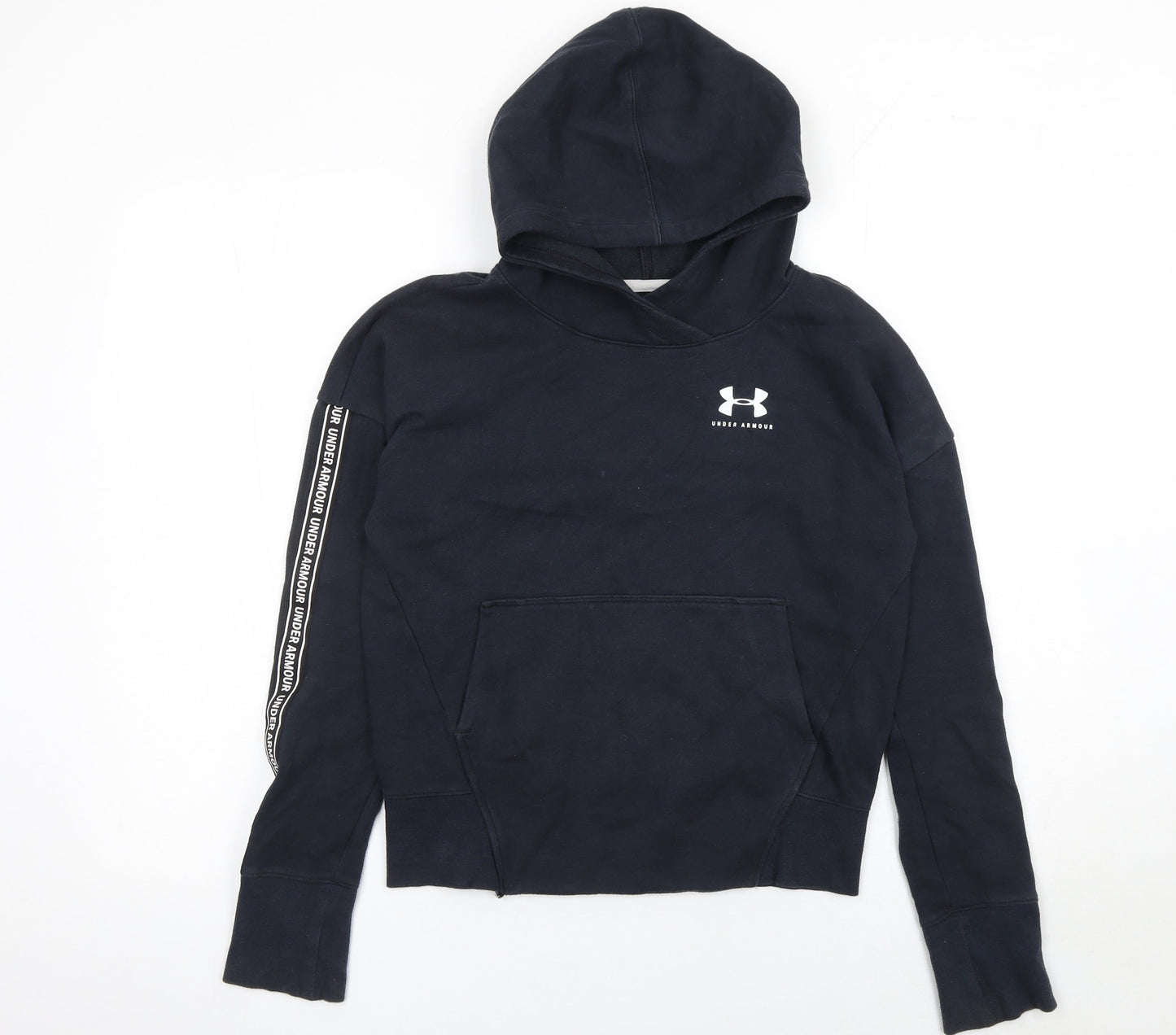 Under Armour Boys Black YLG Fitted Pullover Hoodie with Logo Trim