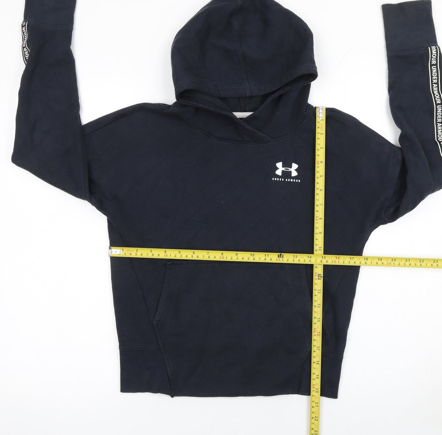 Under Armour Boys Black YLG Fitted Pullover Hoodie with Logo Trim