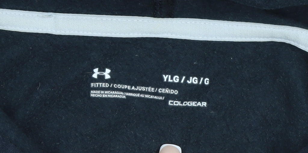 Under Armour Boys Black YLG Fitted Pullover Hoodie with Logo Trim