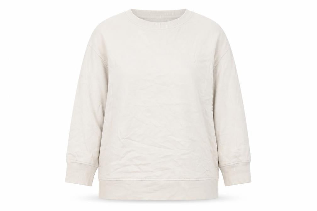 Zara Women Beige Cotton Crew Neck Pullover Sweatshirt M