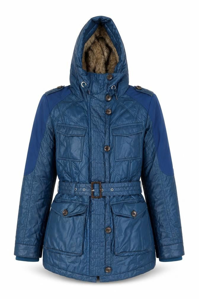 Next Womens Blue Hooded Belted Parka Jacket Size 10