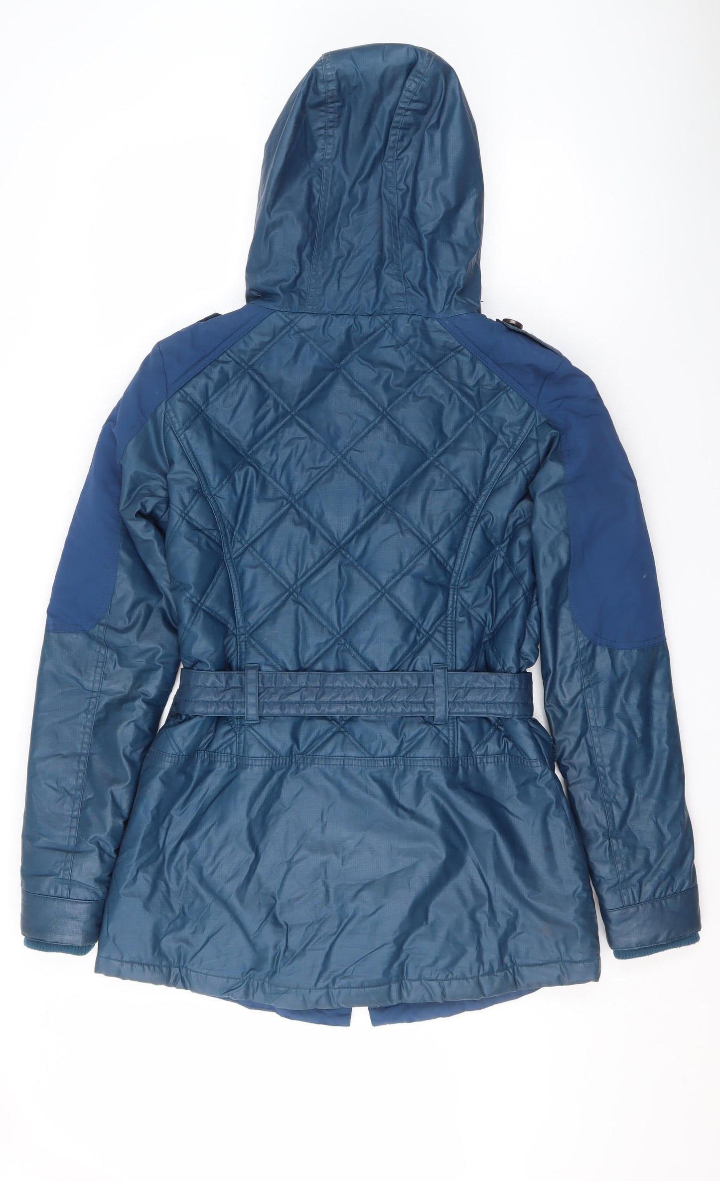 Next Womens Blue Hooded Belted Parka Jacket Size 10