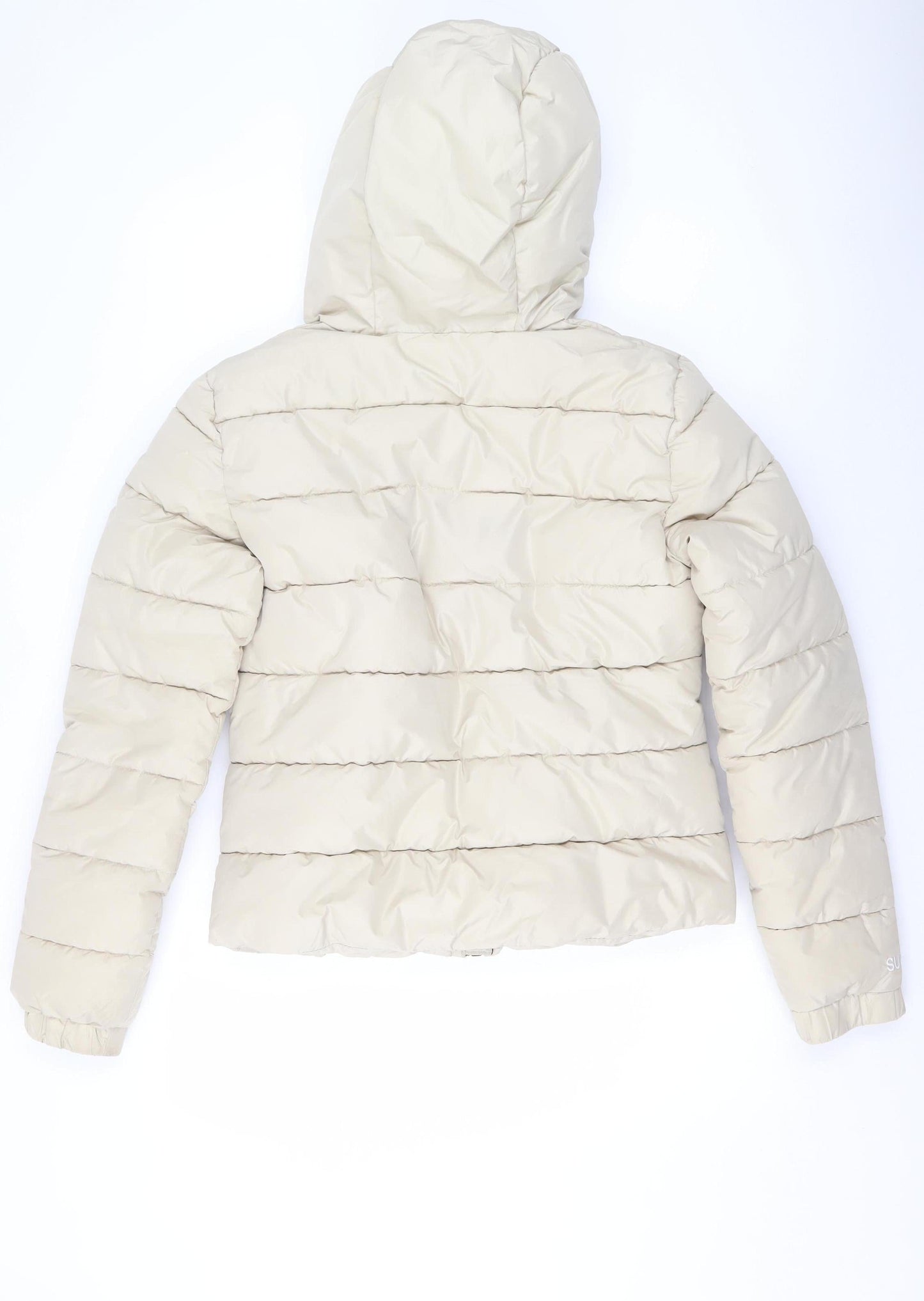 Superdry Women Beige Hooded Puffer Jacket UK 8 Winter Coat