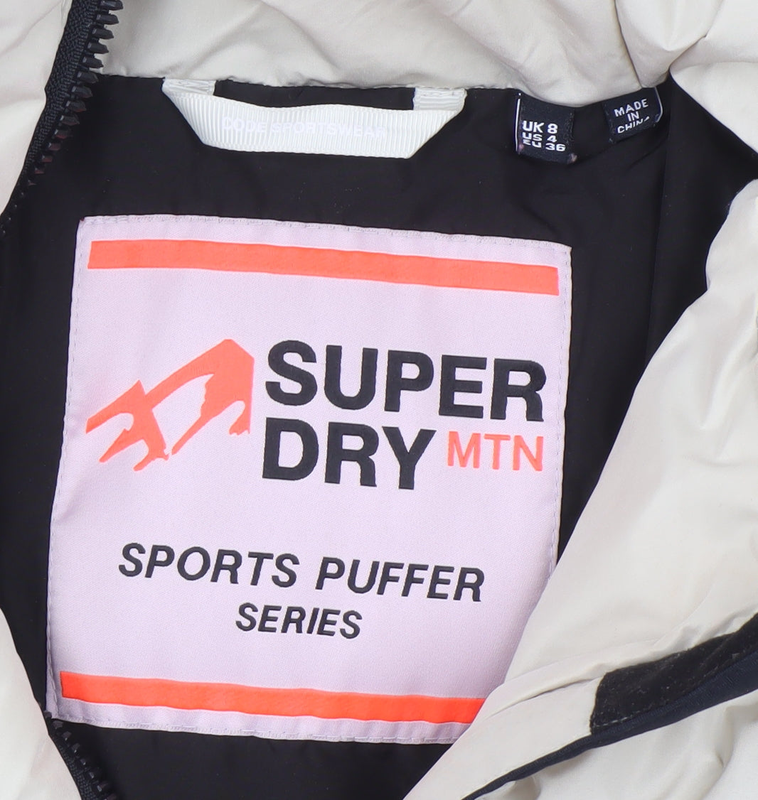 Superdry Women Beige Hooded Puffer Jacket UK 8 Winter Coat