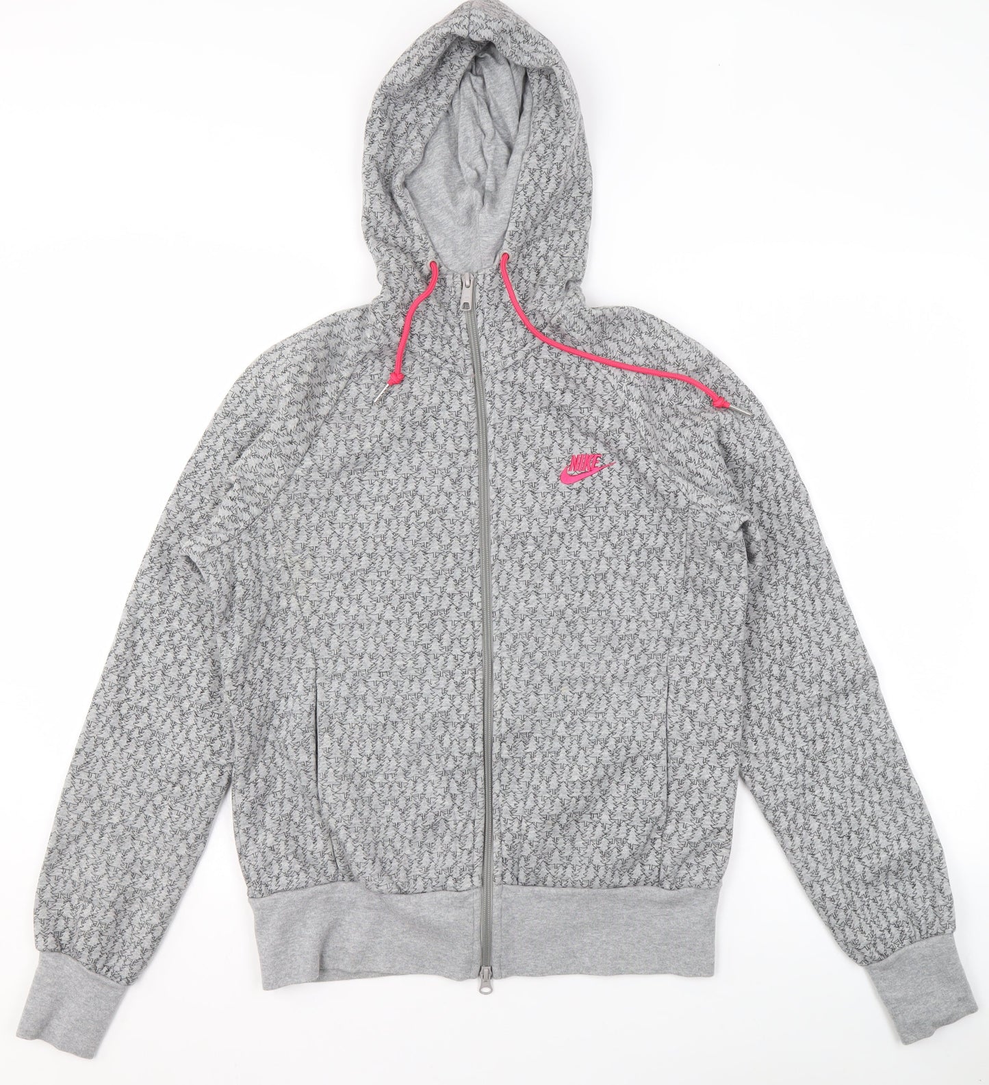 Nike Womens Grey Full Zip Hoodie Size L 14/16 Sportswear Printed