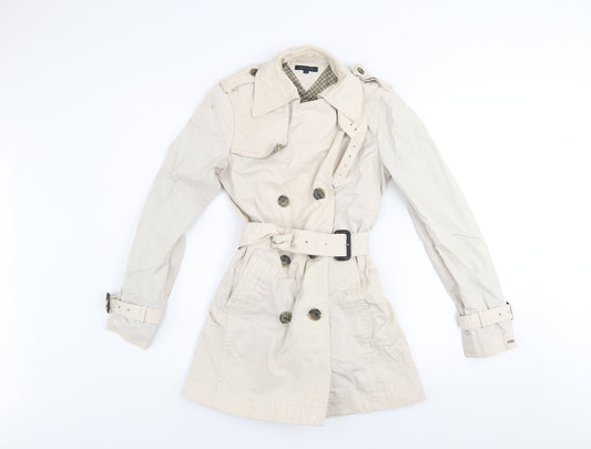 Tommy Hilfiger Women's Beige XS Trench Coat Belted Cotton Classic Style