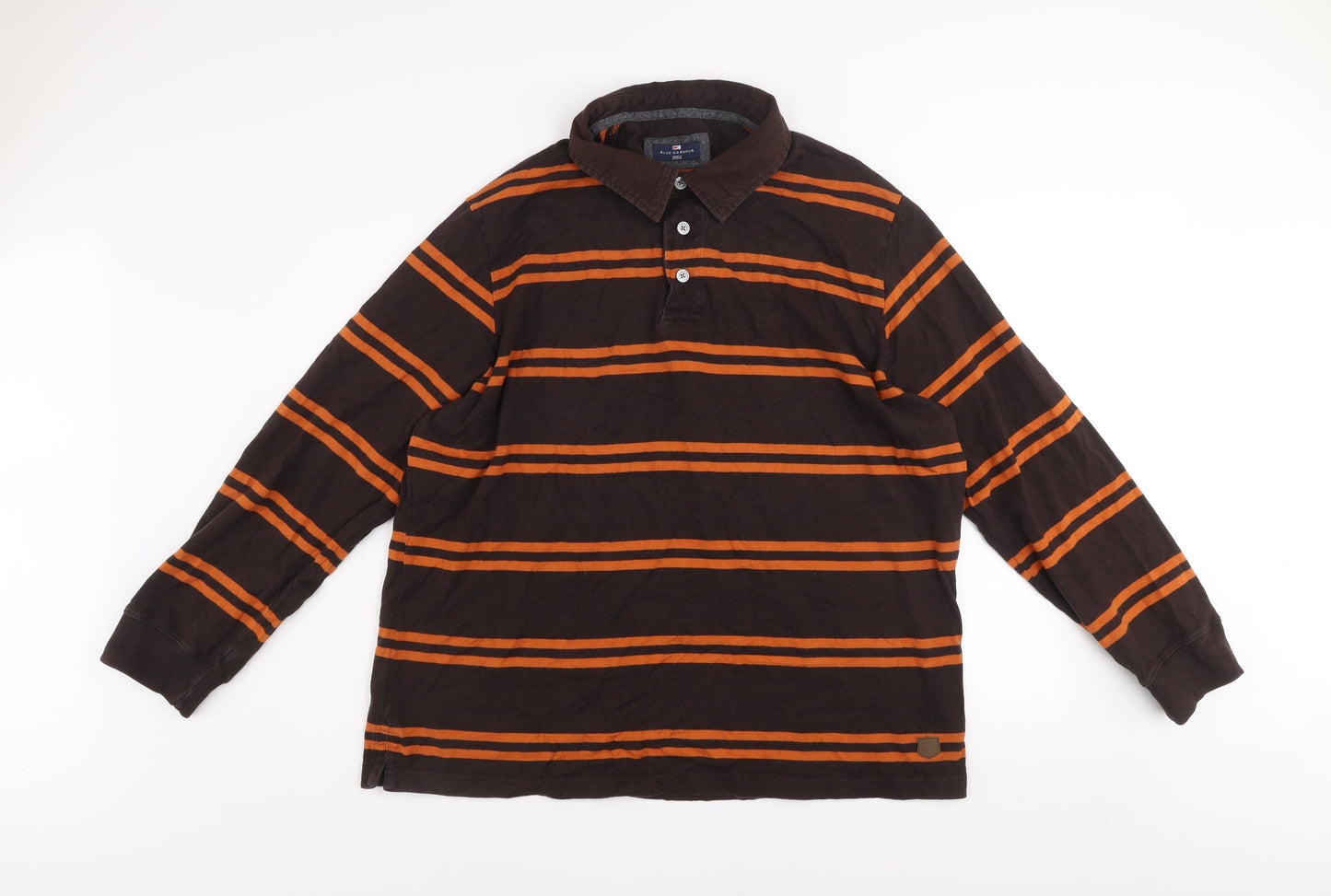 Marks and Spencer Men's Brown Orange Striped Long Sleeve Button-Up Shirt XL