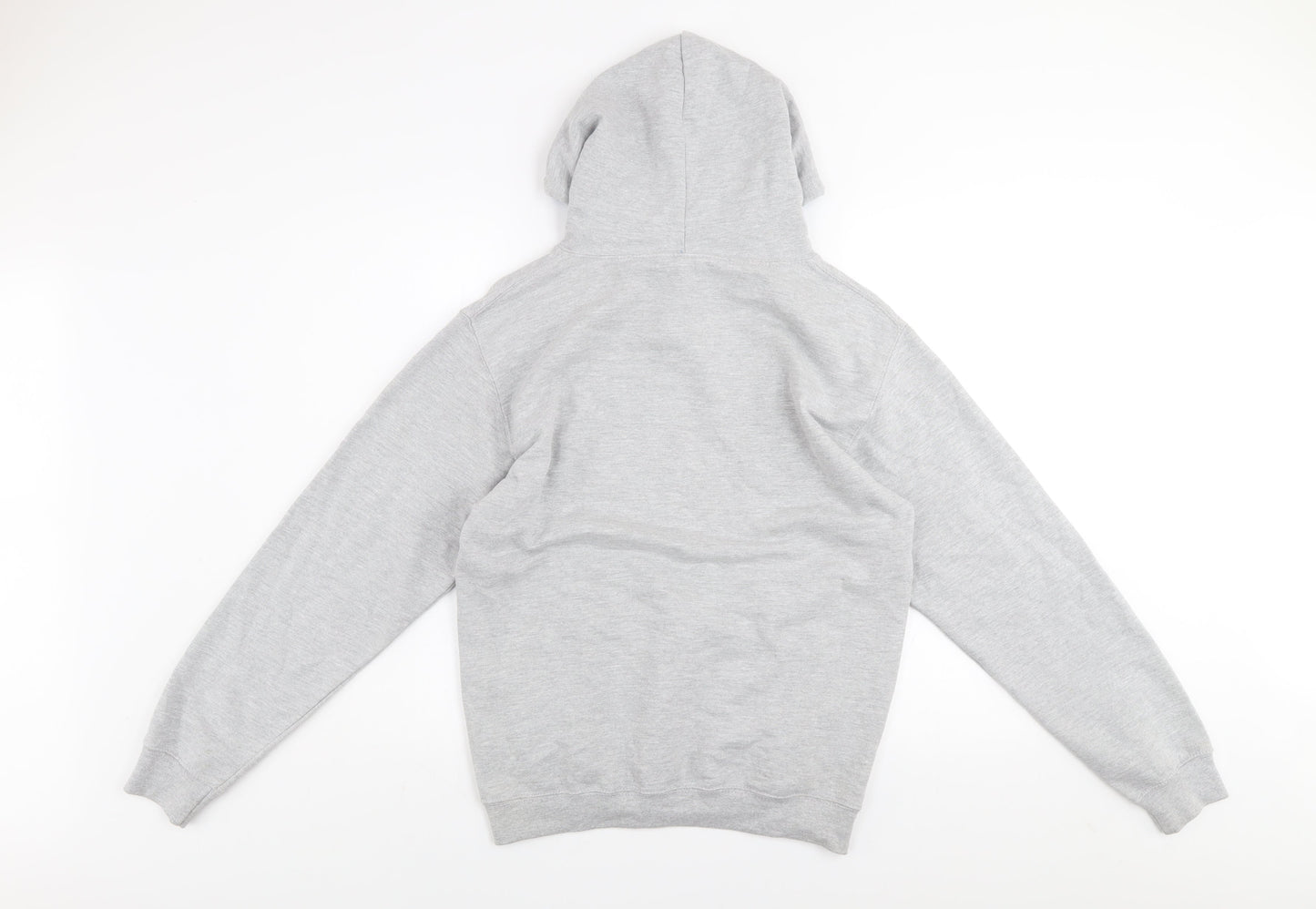 Just Hoods Mens Grey Pullover Hoodie M Blue Lined Hood Logo Print