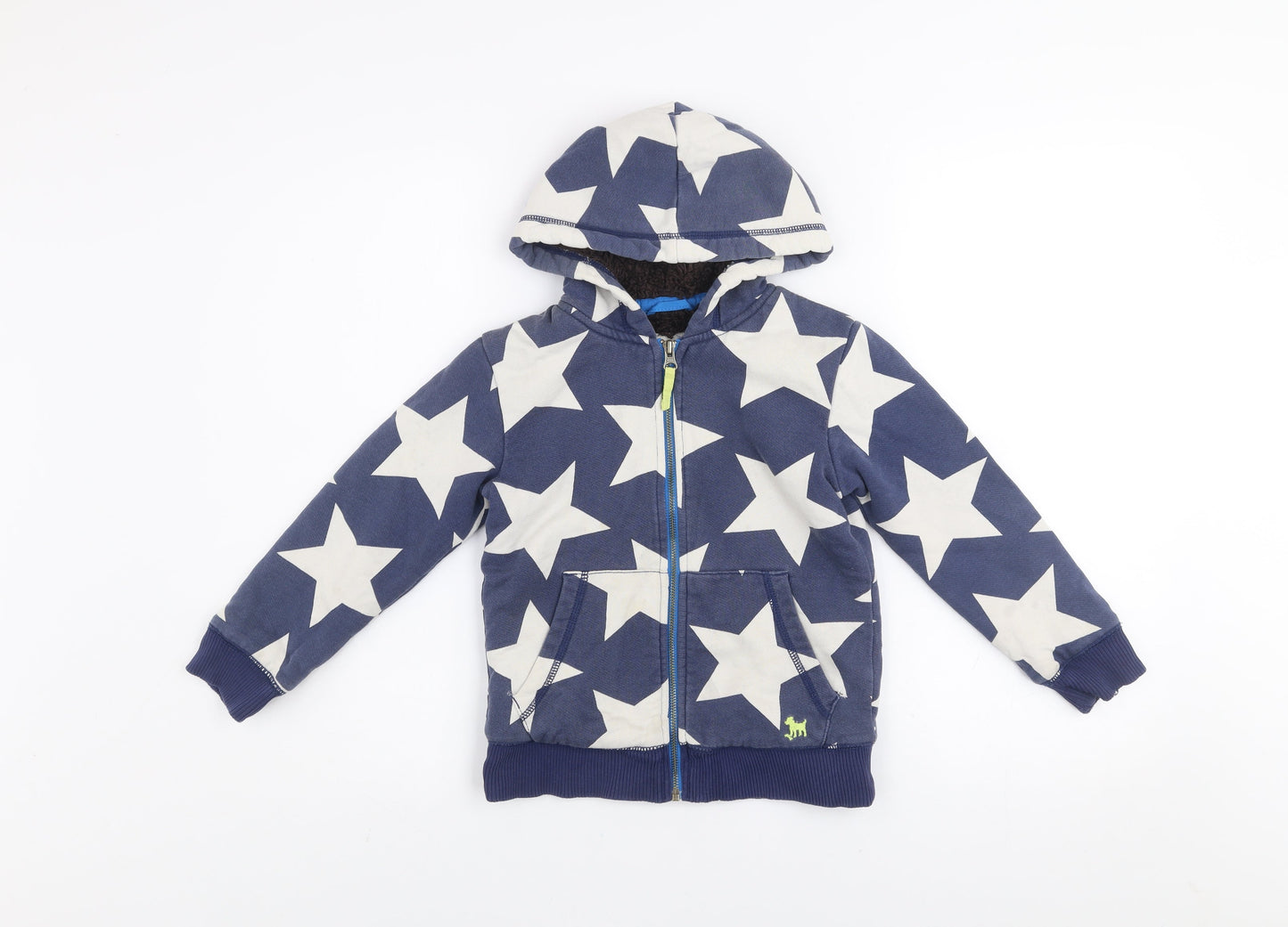 Mini Boden Girls Blue Star Print Hooded Zip Jacket 5-6 Years