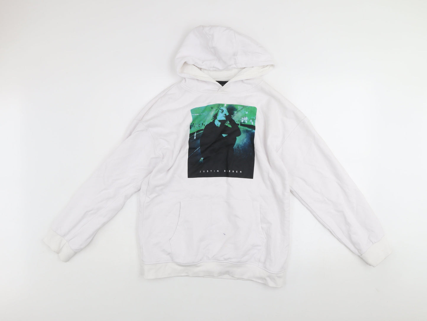 Justin Bieber Girls White Pullover Hoodie 13-14 Years Graphic Print