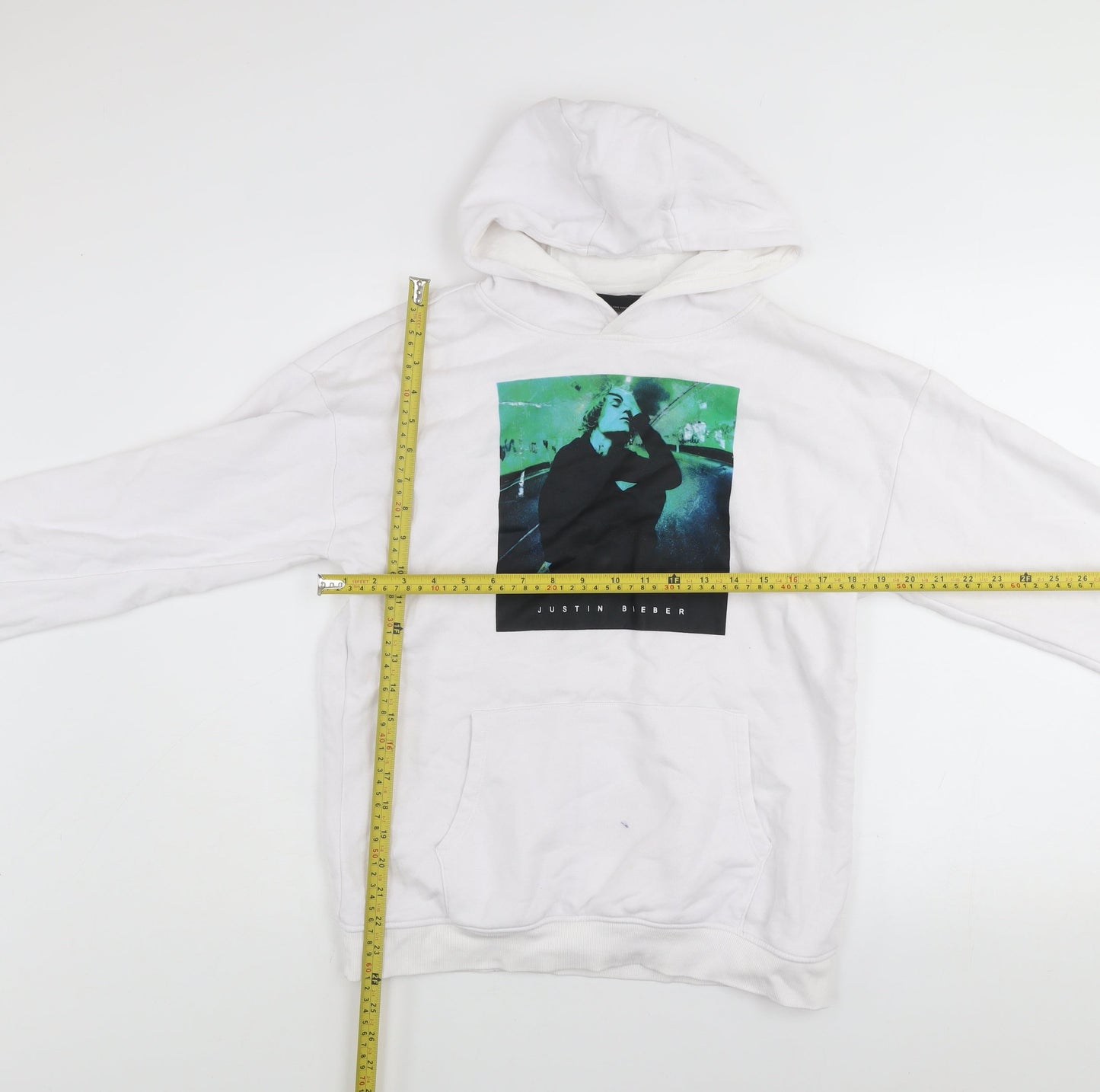 Justin Bieber Girls White Pullover Hoodie 13-14 Years Graphic Print