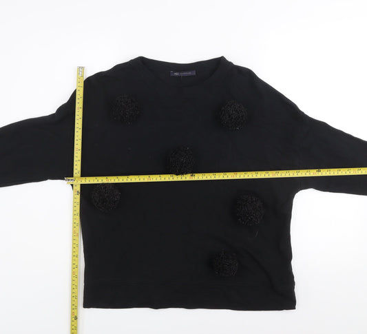 Marks and Spencer Women Black Size 14 Pom Pom Pullover Sweatshirt