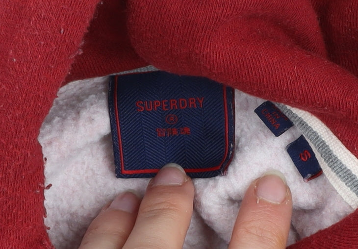 Superdry Men Red Pullover Hoodie Size S Regular Fit Fleece