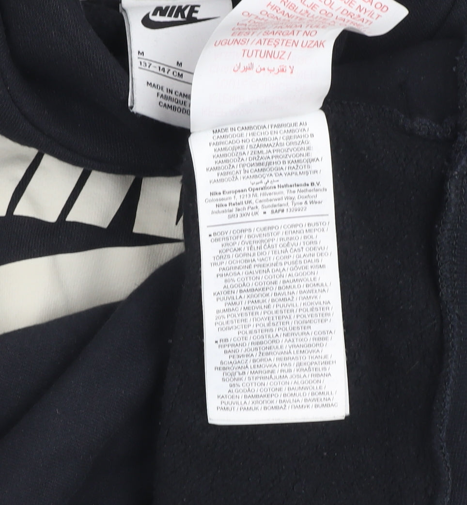 Nike Boys Black Pullover Hoodie M 10-11 Years Cotton Blend Fleece