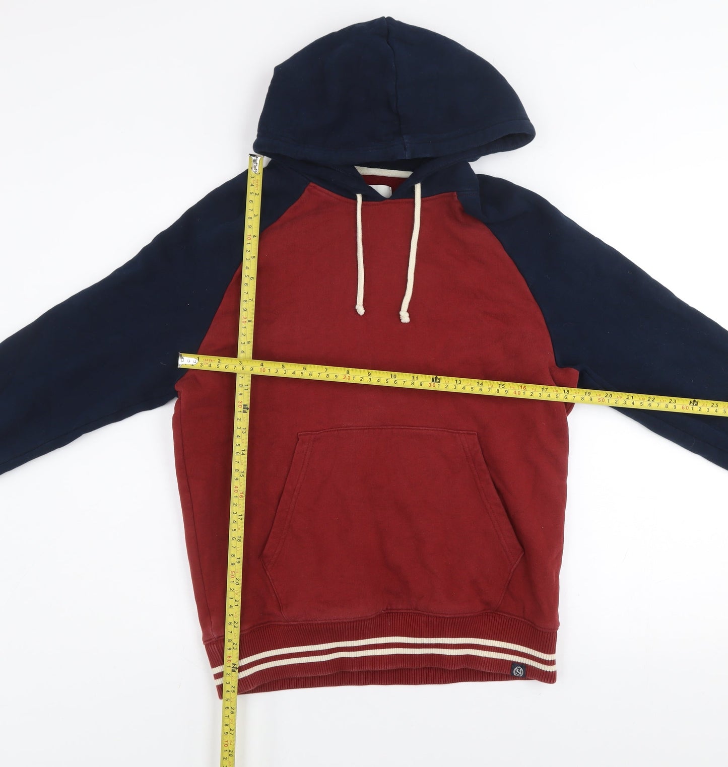 Marks and Spencer Men's Red & Navy Pullover Hoodie Small