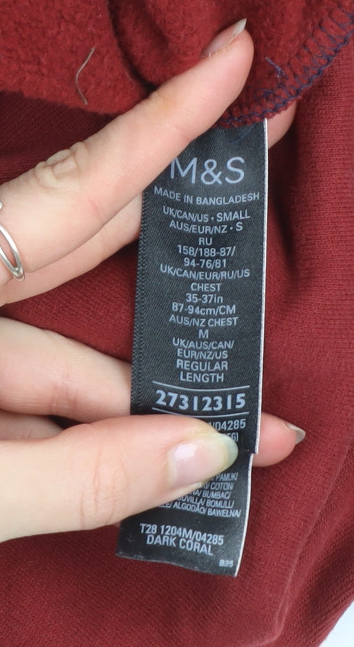 Marks and Spencer Men's Red & Navy Pullover Hoodie Small