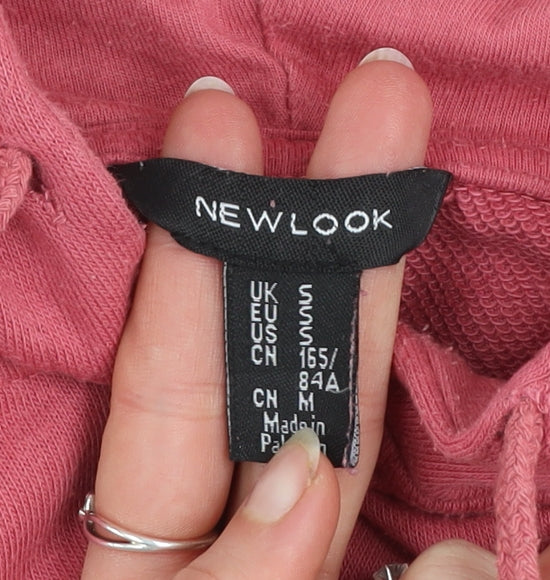 New Look Women's Pink Cropped Pullover Hoodie Size S