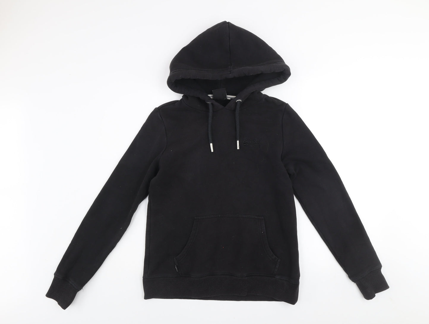 Superdry Womens Black Pullover Hoodie UK 10 Cotton Blend Casual