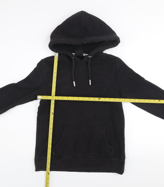 Superdry Womens Black Pullover Hoodie UK 10 Cotton Blend Casual