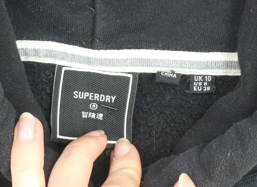 Superdry Womens Black Pullover Hoodie UK 10 Cotton Blend Casual