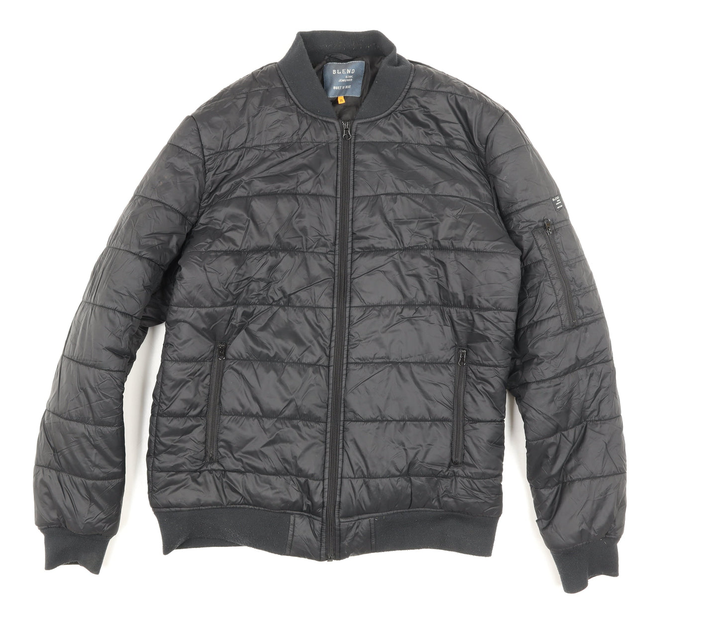 Blend Mens Black M Bomber Jacket Polyester Full Zip Lined Casual