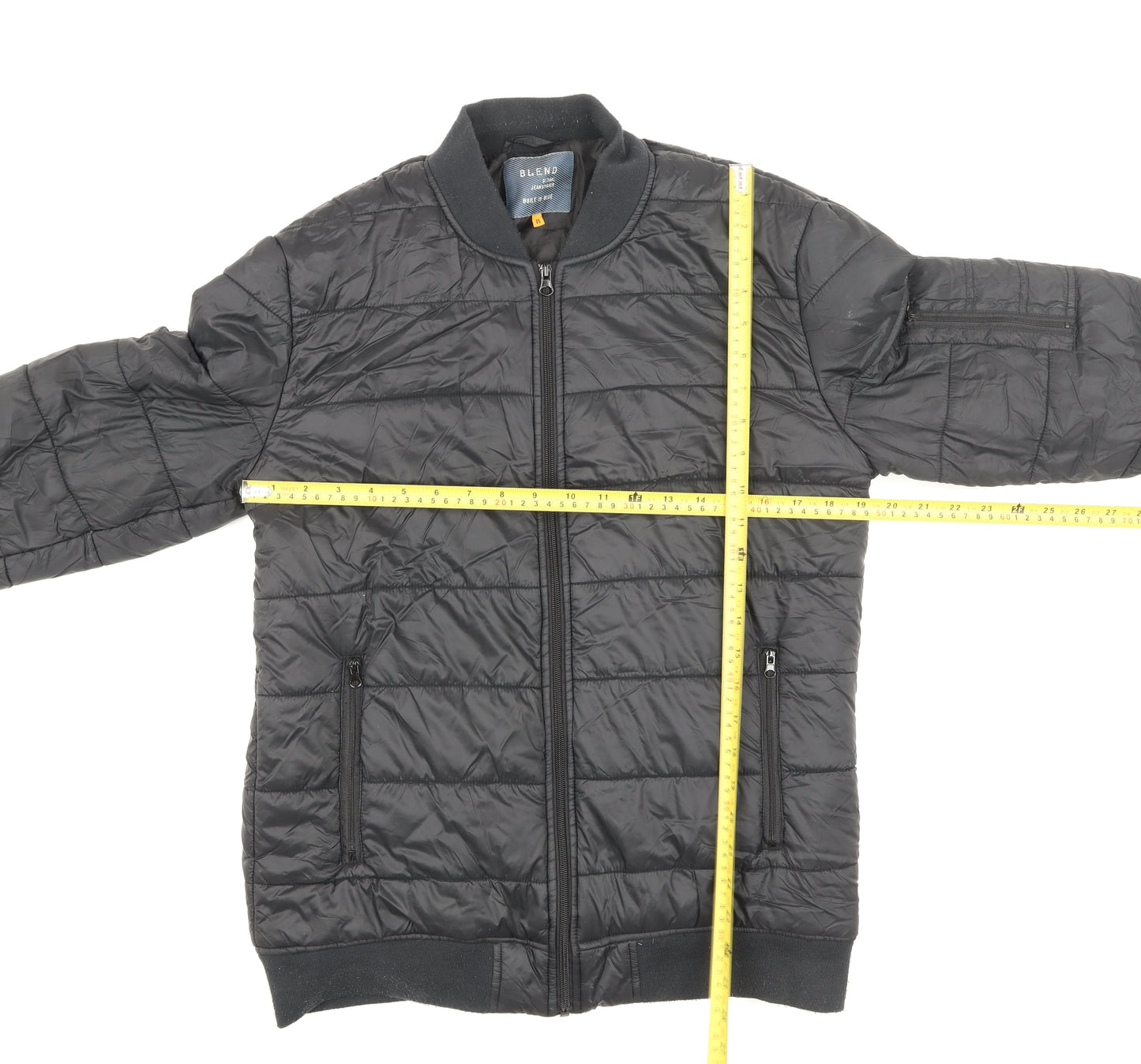 Blend Mens Black M Bomber Jacket Polyester Full Zip Lined Casual