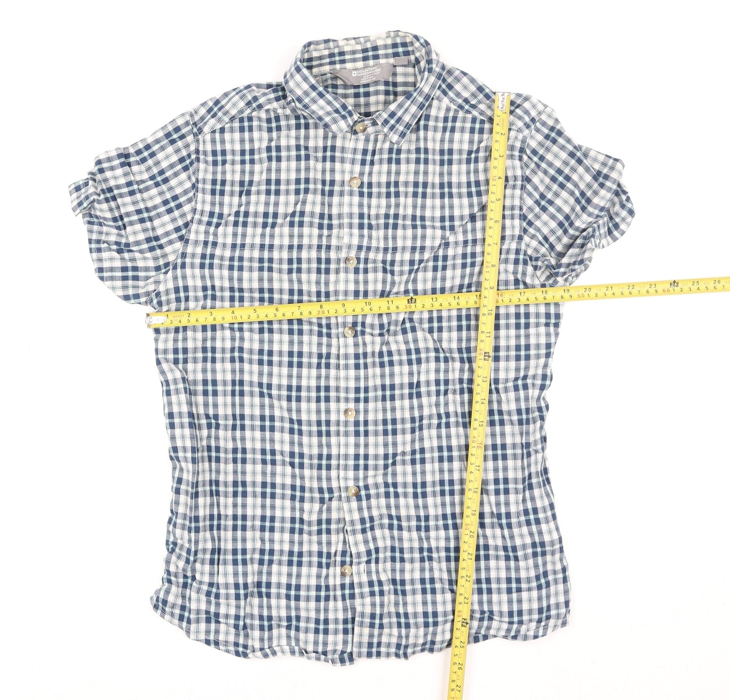 Mountain Warehouse Men's Blue Check Short Sleeve Cotton Shirt M