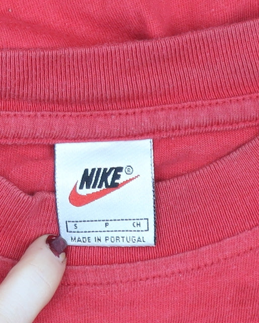 Nike Men's Red Small Regular Fit Cotton Logo Sports T-Shirt
