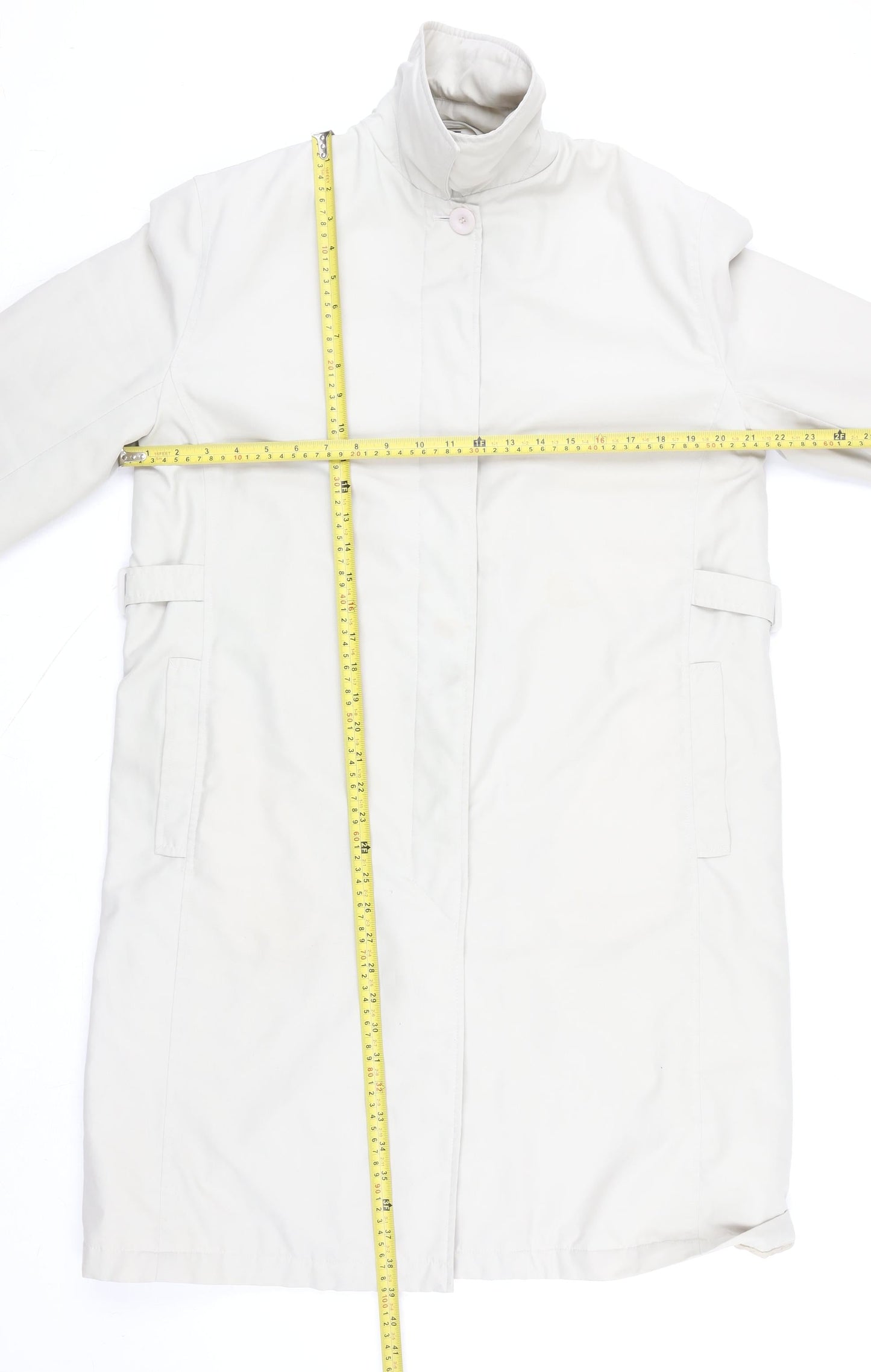Dannimac Women's Beige Mid-Length Rain Coat M Lined Belted Waterproof